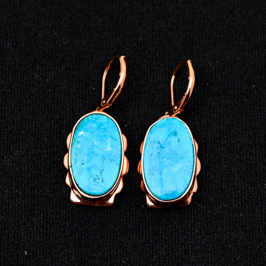 Turquoise Gemstone Copper Lever Back Earrings