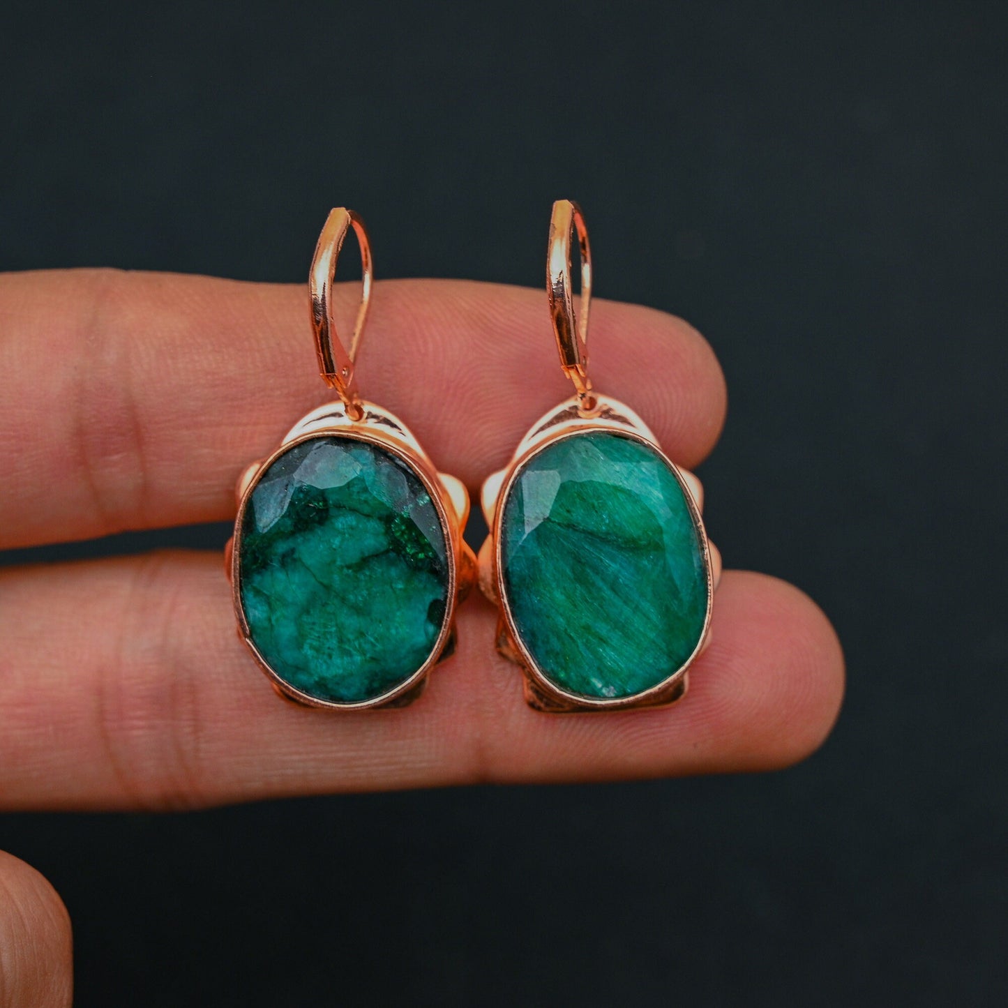 Green Emerald Gemstone Earrings