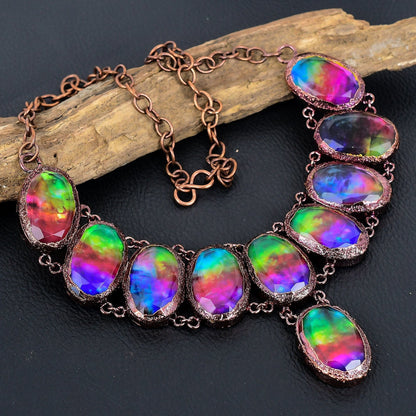 Rainbow Ammolite Gemstone Copper Necklace