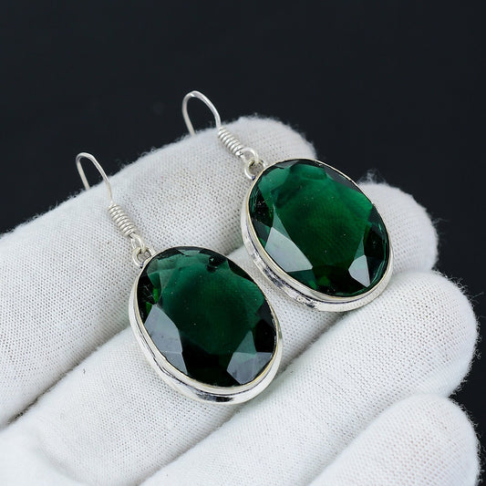 Green Tourmaline Silver Dangle Earrings
