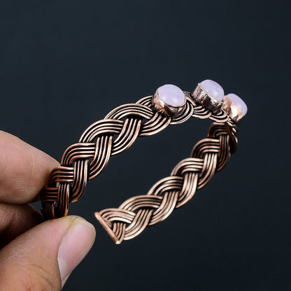 Pink Rose Quartz Gemstone Cuff Bracelet