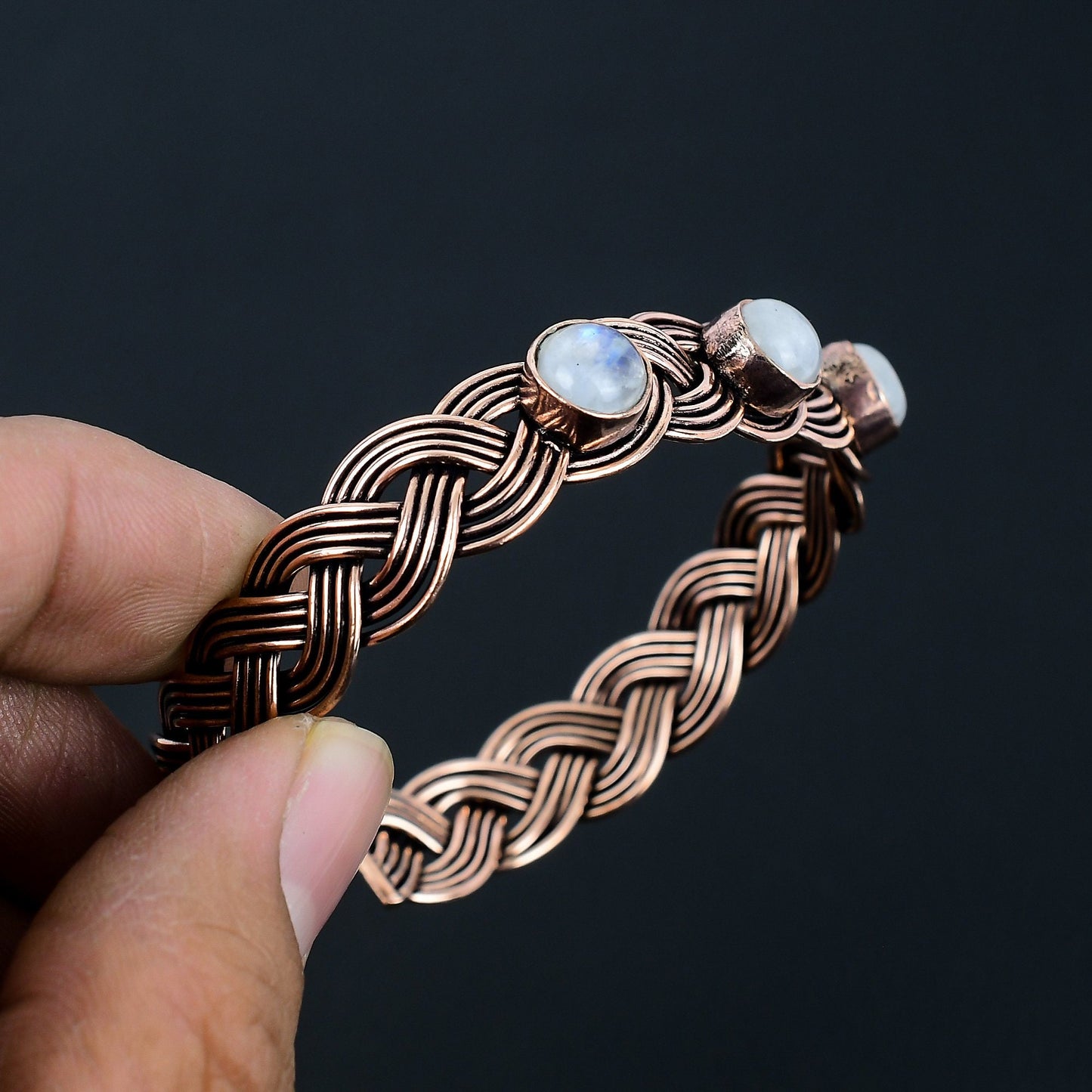 White Moonstone Gemstone Copper Cuff Bracelet