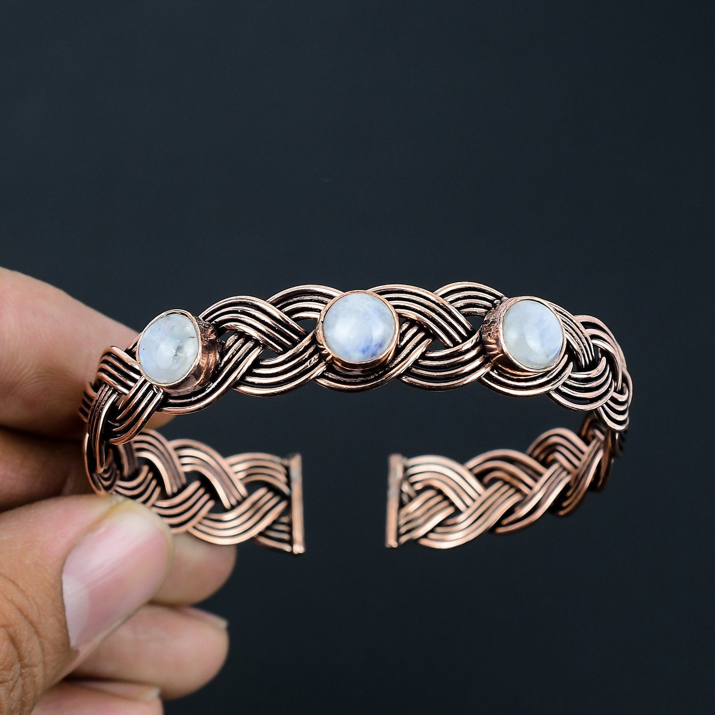 White Moonstone Gemstone Copper Cuff Bracelet