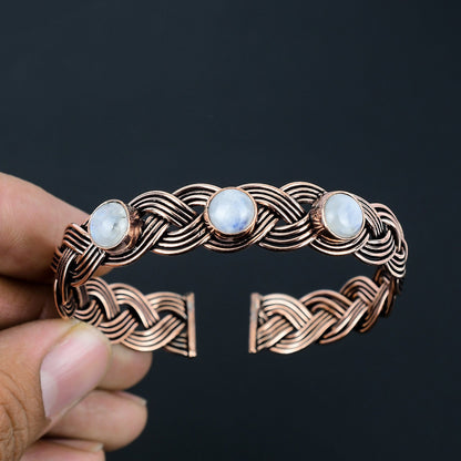 White Moonstone Gemstone Copper Cuff Bracelet
