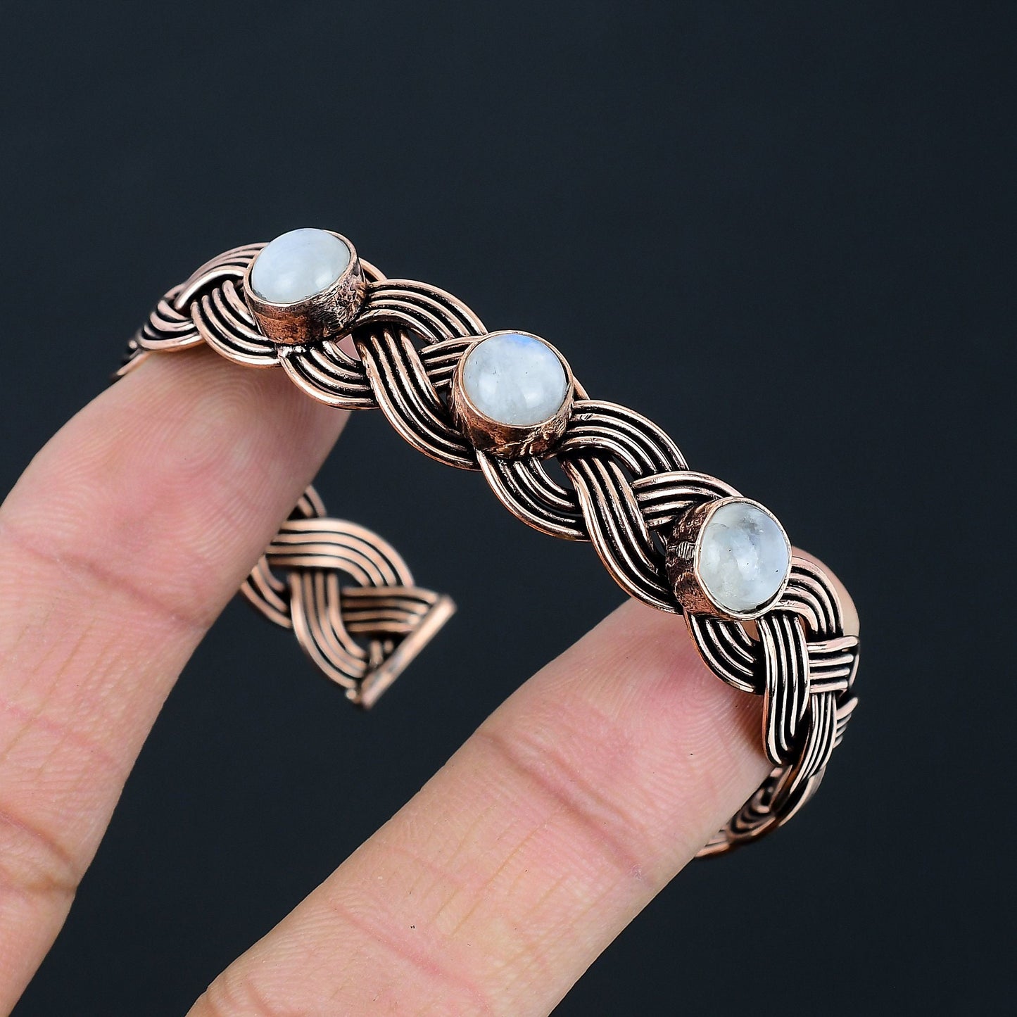 White Moonstone Gemstone Copper Cuff Bracelet