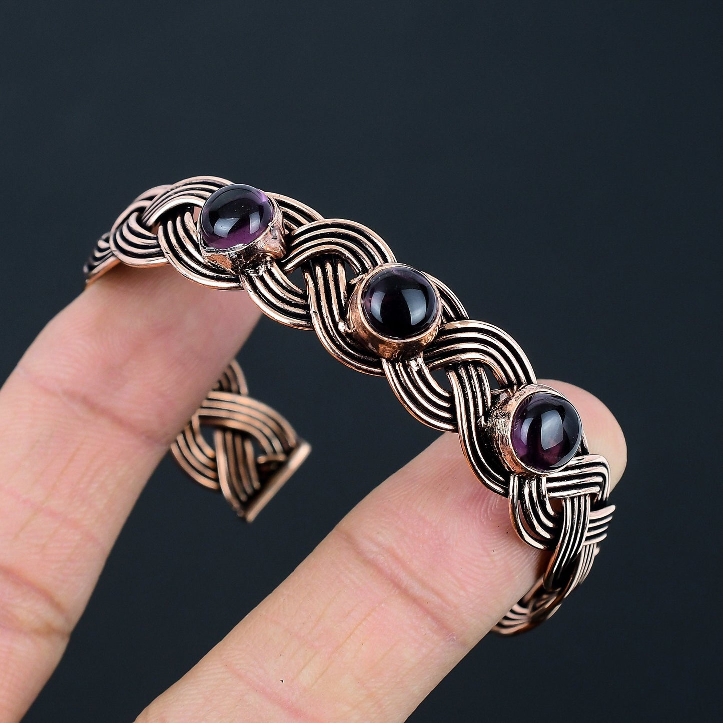 Purple Amethyst Gemstone Copper Cuff Bracelet