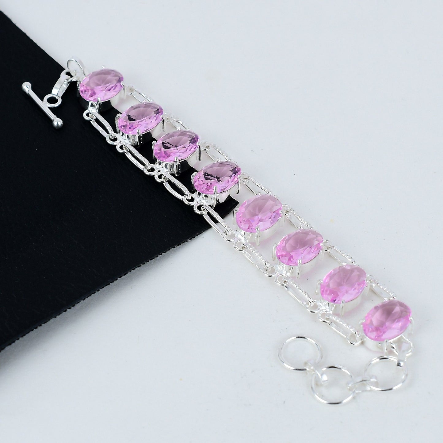 Pink Kunzite Gemstone Sterling Silver Bracelet