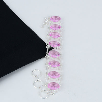 Pink Kunzite Gemstone Sterling Silver Bracelet