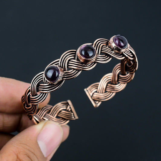 Purple Amethyst Gemstone Copper Cuff Bracelet