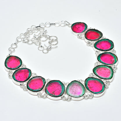 Watermelon Tourmaline Gemstone Bracelet & Necklace Set