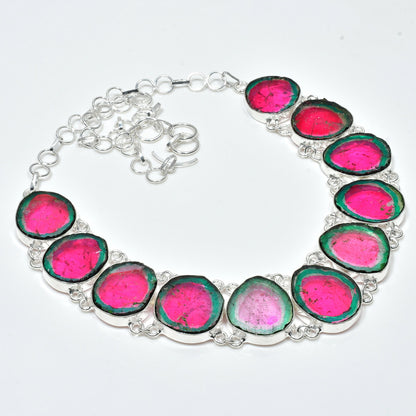 Watermelon Tourmaline Gemstone Bracelet & Necklace Set