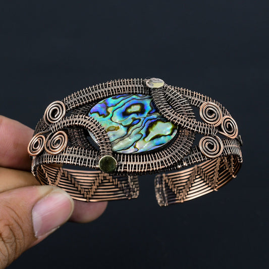 Blue-Green Abalone Gemstone Cuff Bracelet