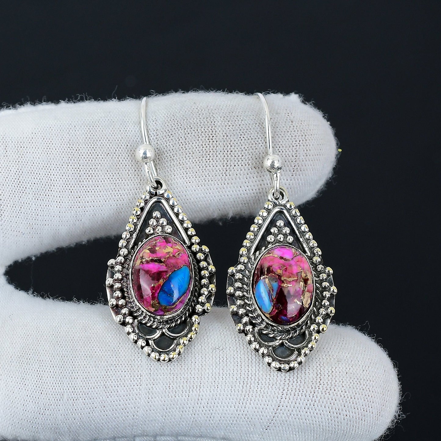 Orange Spiny Oyster Gemstone Earrings