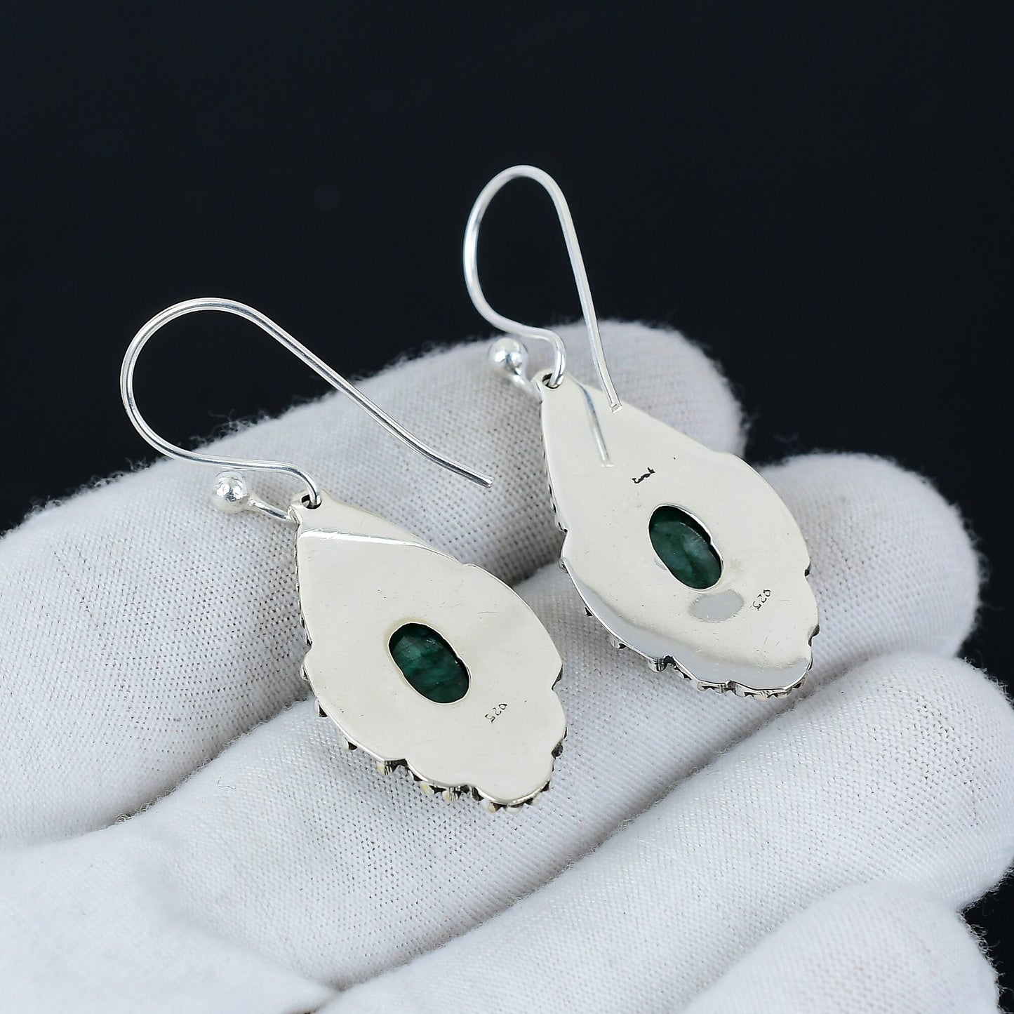 Emerald Gemstone Sterling Silver Earrings