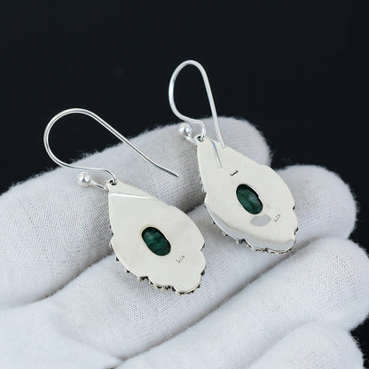 Emerald Gemstone Sterling Silver Earrings
