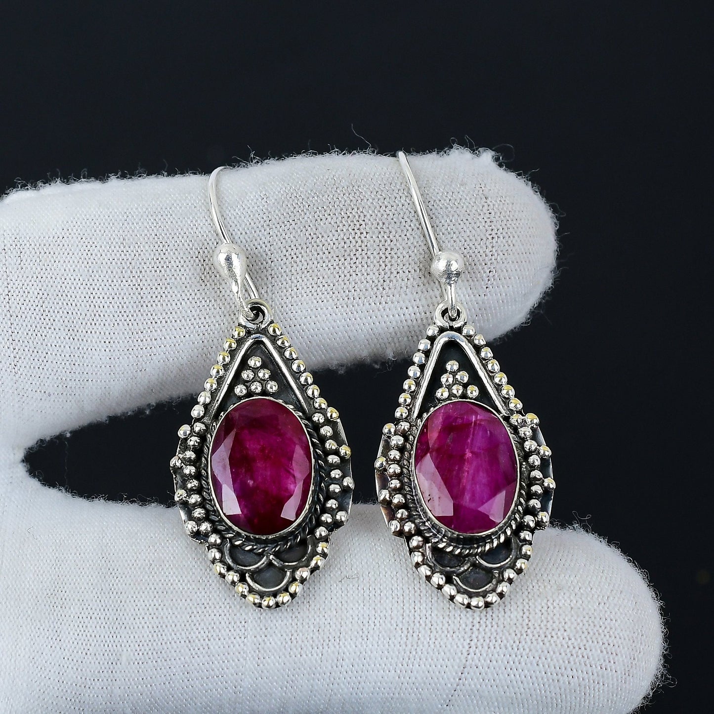 Emerald Gemstone Sterling Silver Earrings