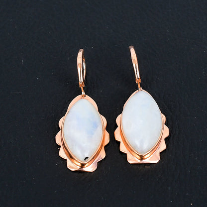 Rainbow Moonstone Gemstone Leverback Earrings