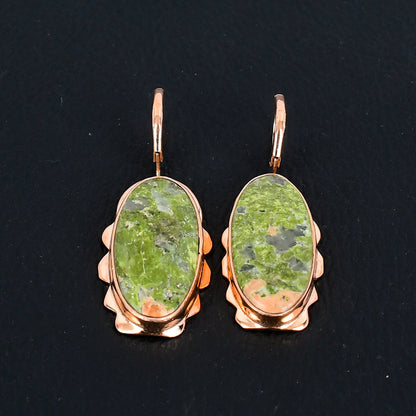 Green-Pink Unakite Gemstone Copper Earrings
