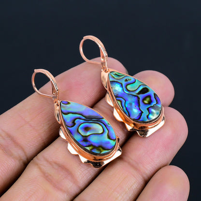 Iridescent Green Abalone Gemstone Copper Earrings