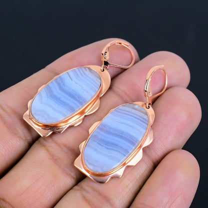 Blue Lace Agate Gemstone Earrings