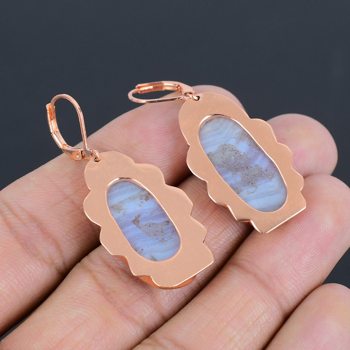 Blue Lace Agate Gemstone Earrings
