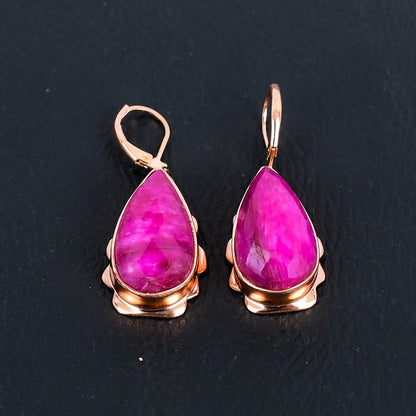 Kashmiri Red Ruby Gemstone Earrings