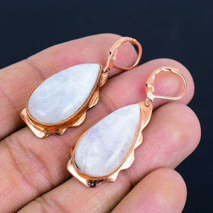 Rainbow Moonstone Gemstone Copper Earrings