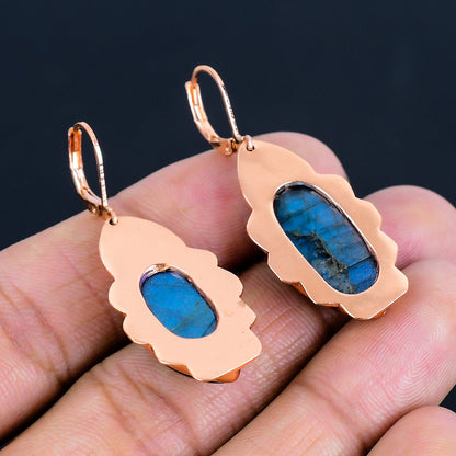 Blue Labradorite Gemstone Copper Earrings