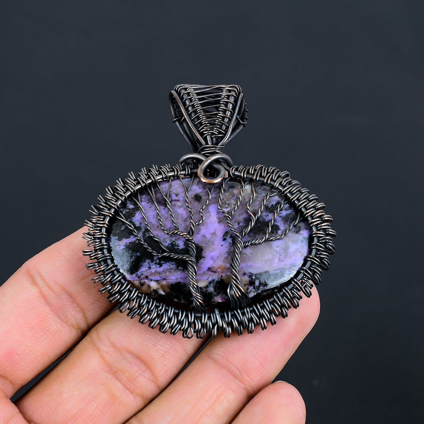 Purple Charoite Gemstone Tree of Life Pendant
