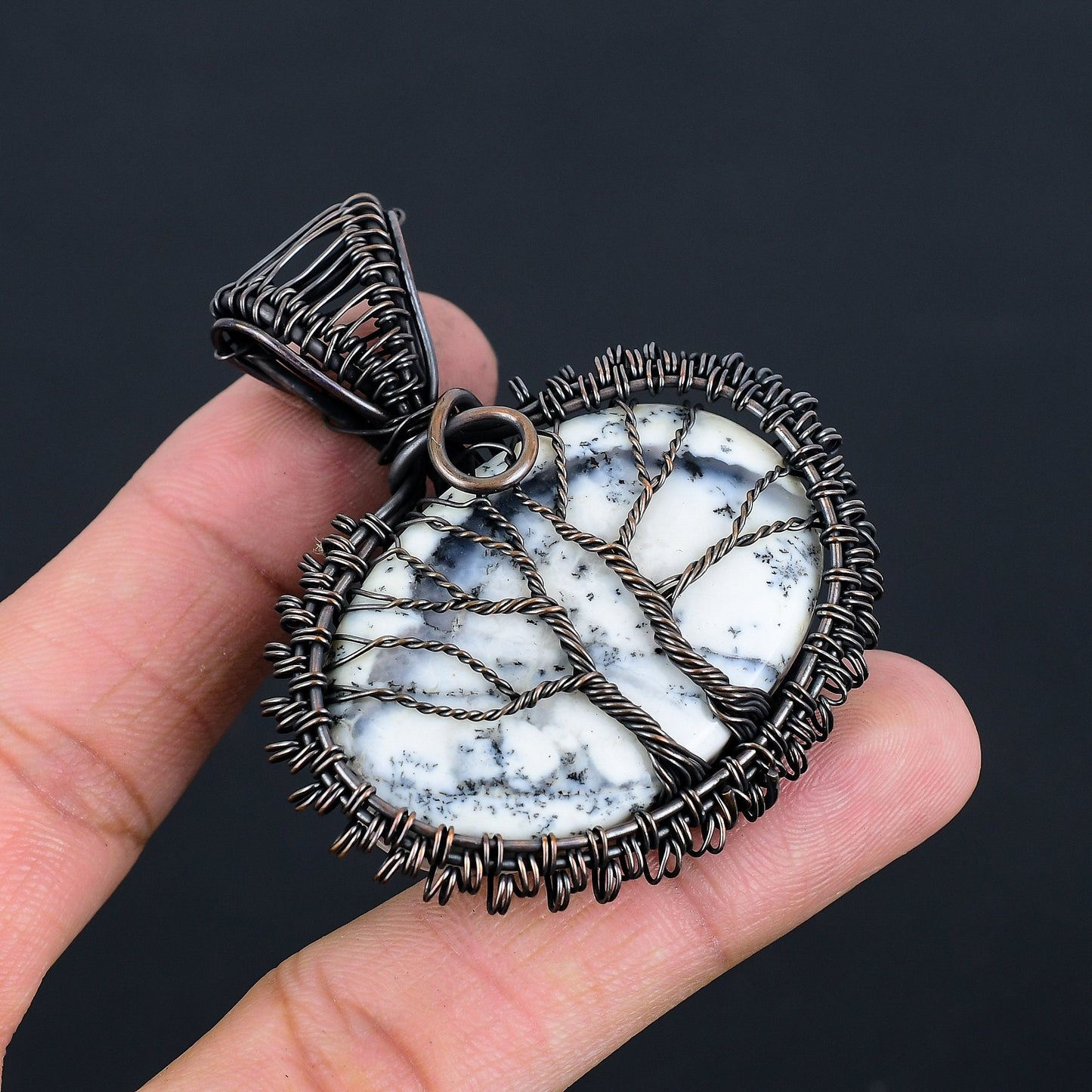 White Dendrite Opal Gemstone Pendant