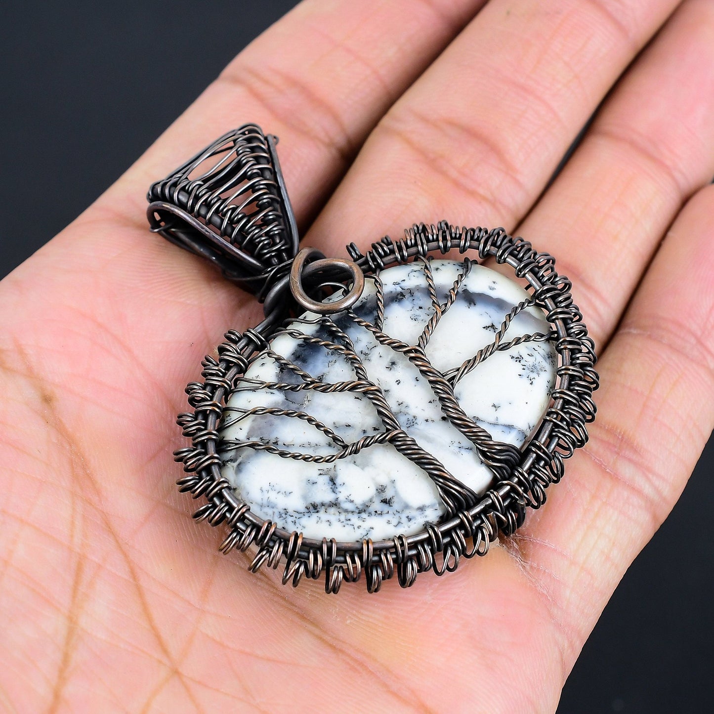White Dendrite Opal Gemstone Pendant
