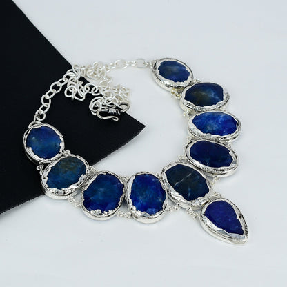 Blue Sapphire Gemstone Silver Necklace