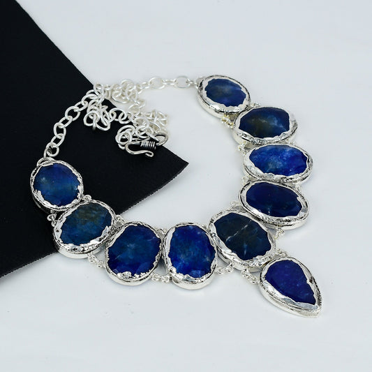 Blue Sapphire Gemstone Silver Necklace
