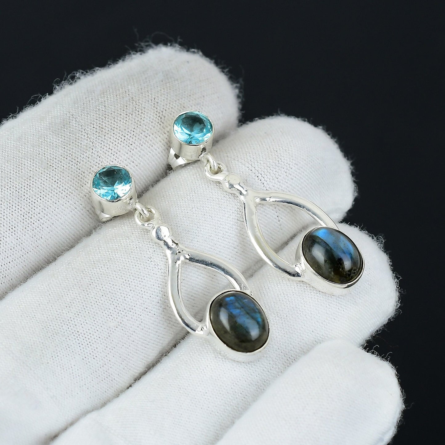 Blue Labradorite & Topaz Sterling Silver Earrings