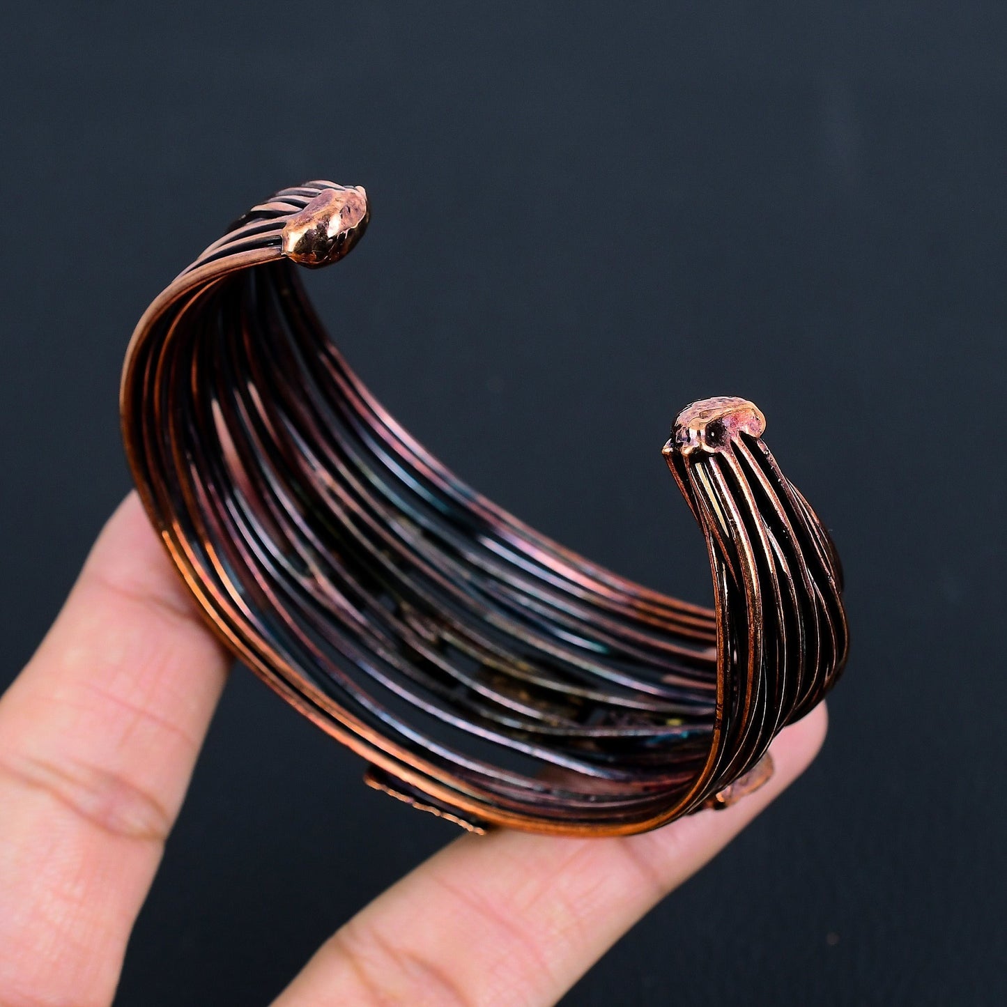 Multicolor Rough Gemstone Copper Adjustable Bangle