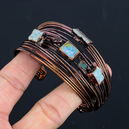 Multicolor Rough Gemstone Copper Adjustable Bangle