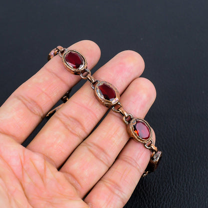 Red Garnet Gemstone Adjustable Copper Bracelet