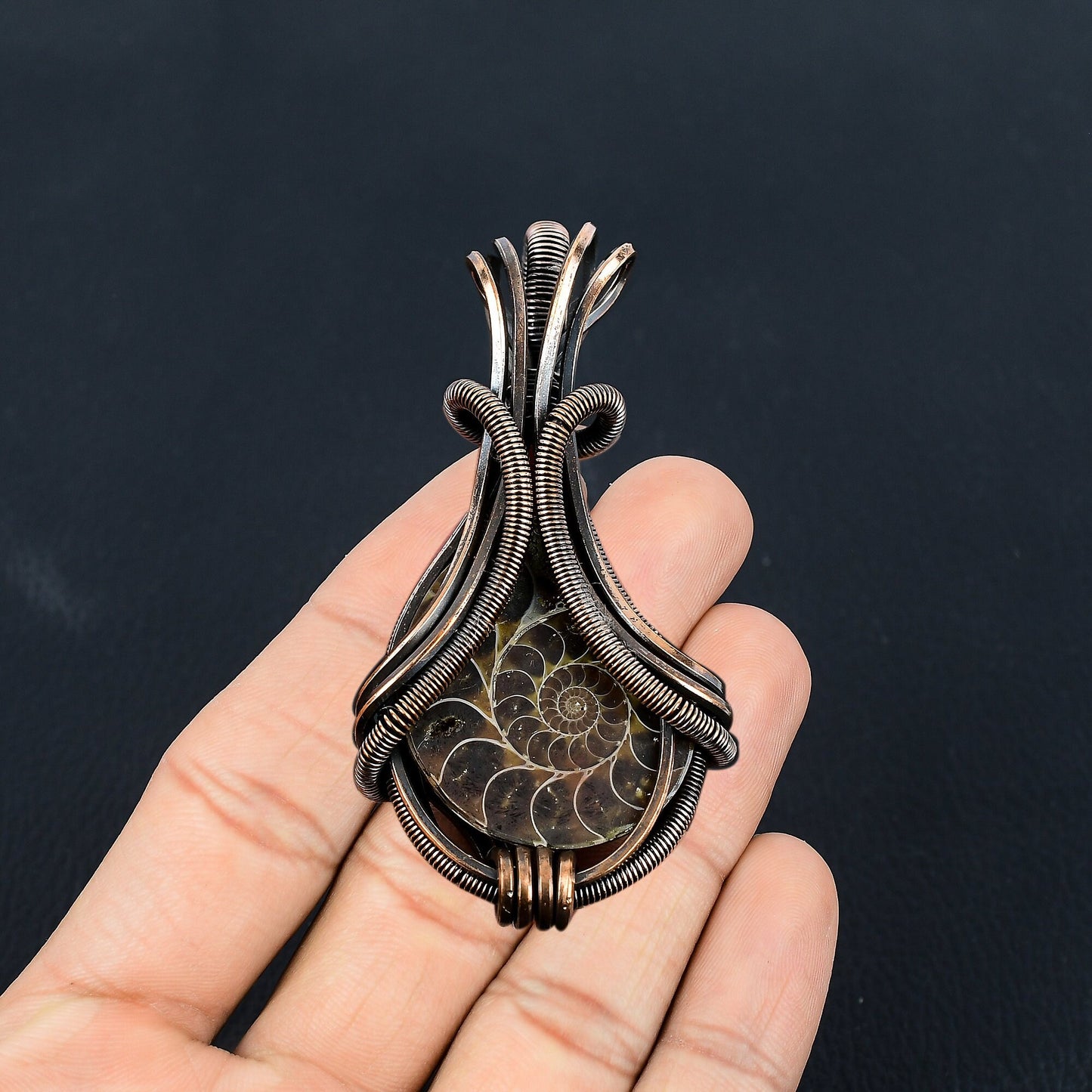 Copper Ammonite Gemstone Pendant