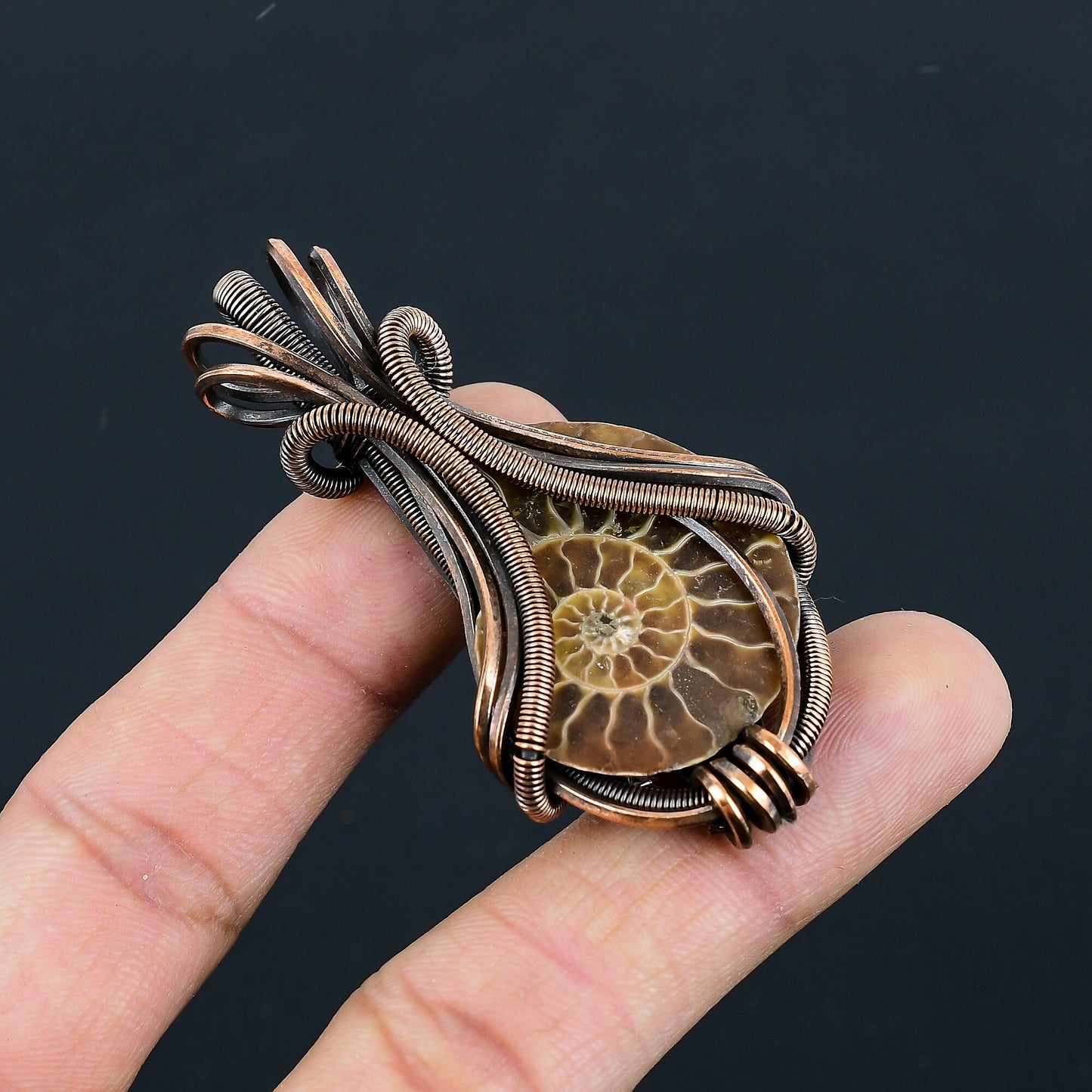 Copper Ammonite Gemstone Pendant