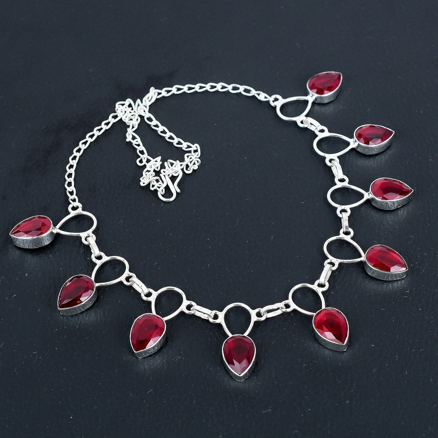 Red Ruby Sterling Silver Necklace