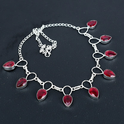 Red Ruby Sterling Silver Necklace