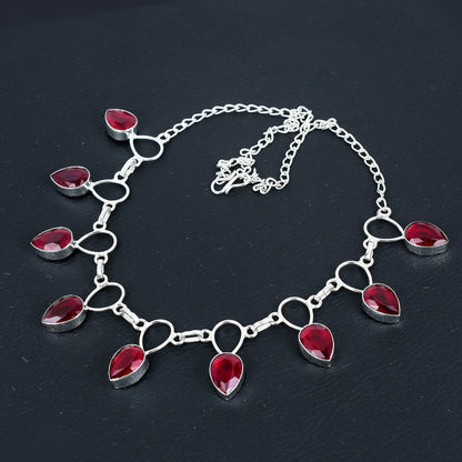 Red Ruby Sterling Silver Necklace