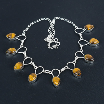 Brown Tiger Eye Sterling Silver Necklace