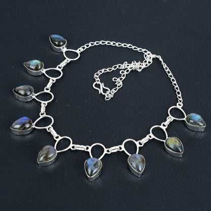 Blue Flash Labradorite Silver Necklace