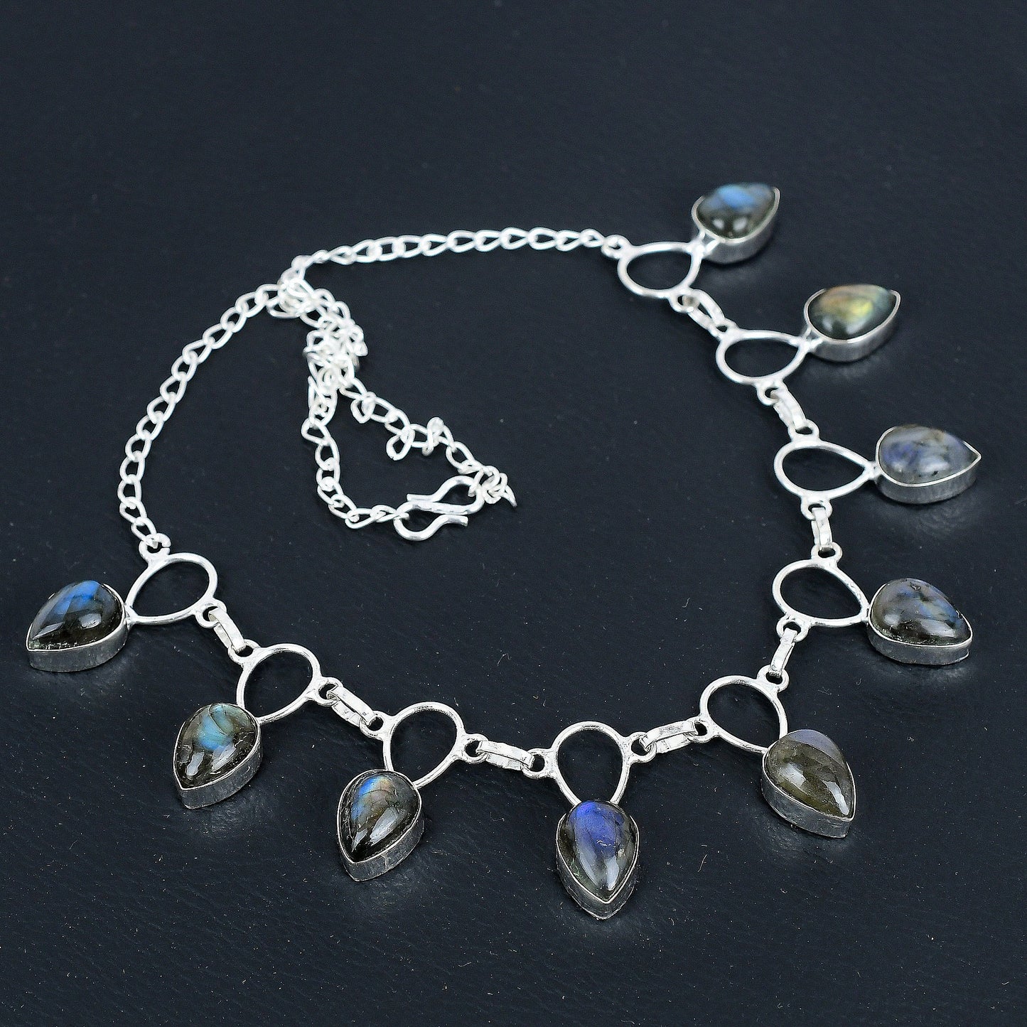 Blue Flash Labradorite Silver Necklace