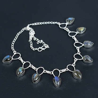 Blue Flash Labradorite Silver Necklace