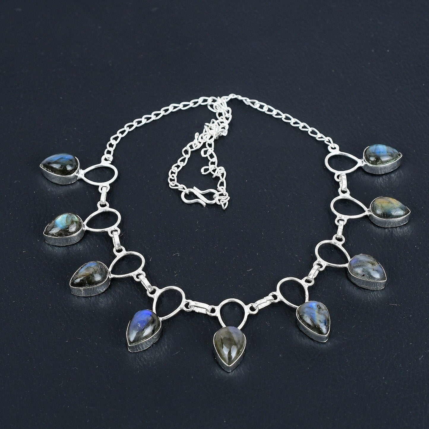 Blue Flash Labradorite Silver Necklace