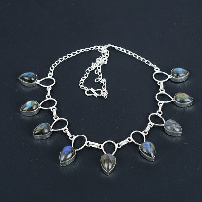 Blue Flash Labradorite Silver Necklace