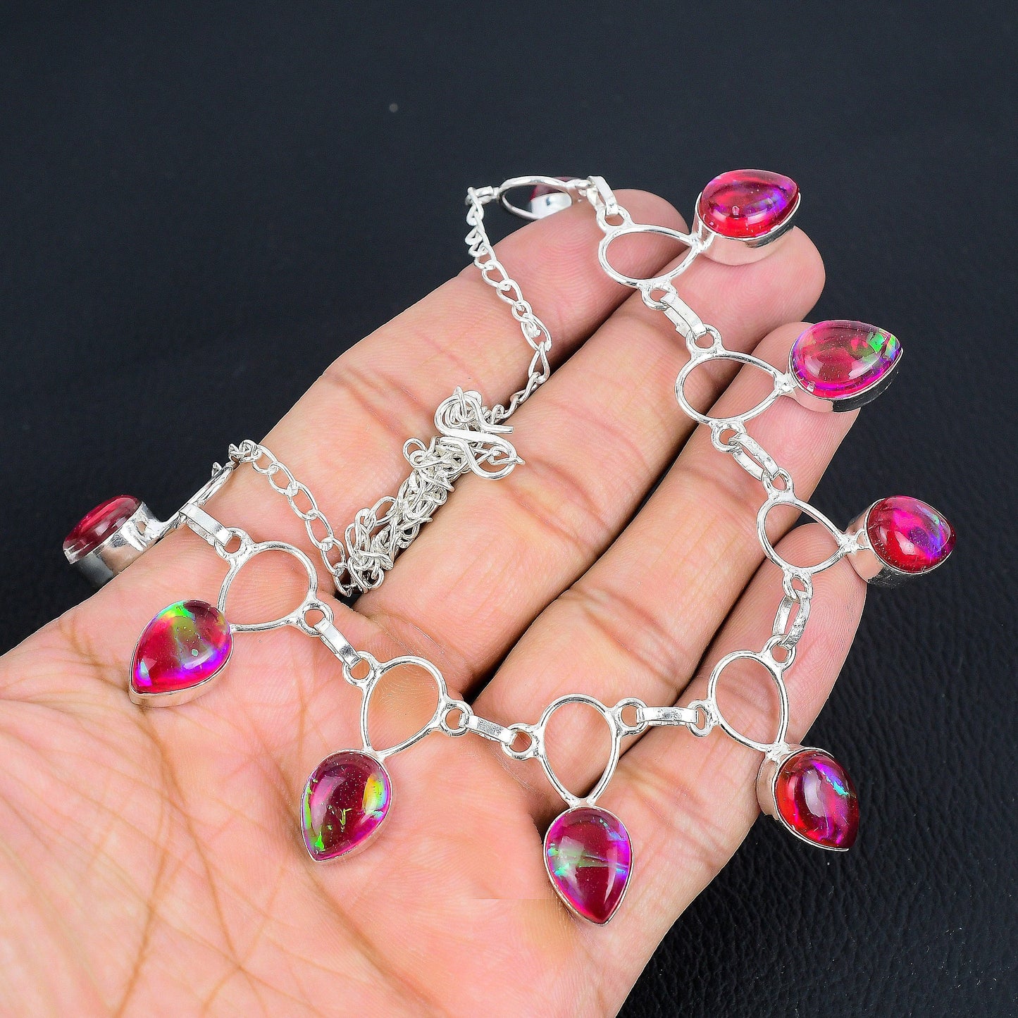 Pink Triplet Opal Necklace