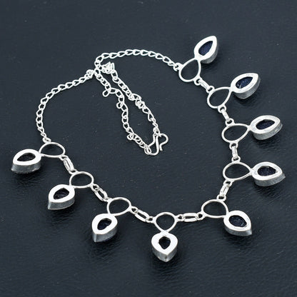 Blue Sunstone Dainty Sterling Silver Necklace